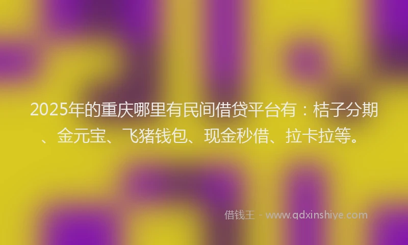 2025年的重庆哪里有民间借贷平台有:桔子分期、金元宝、飞猪钱包、现金秒借、拉卡拉等。