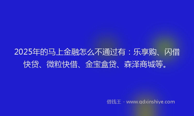 2025年的马上金融怎么不通过有：乐享购、闪借快贷、微粒快借、金宝盒贷、森泽商城等。