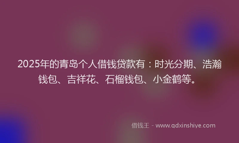 2025年的青岛个人借钱贷款有：时光分期、浩瀚钱包、吉祥花、石榴钱包、小金鹤等。