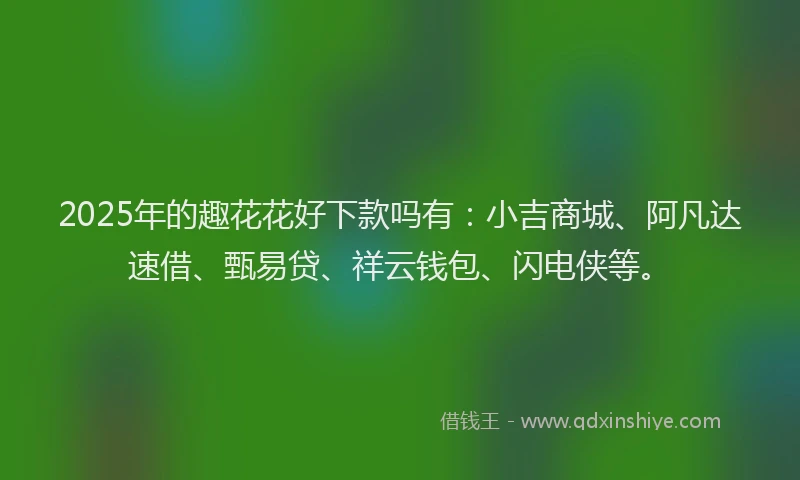 2025年的趣花花好下款吗有：小吉商城、阿凡达速借、甄易贷、祥云钱包、闪电侠等。