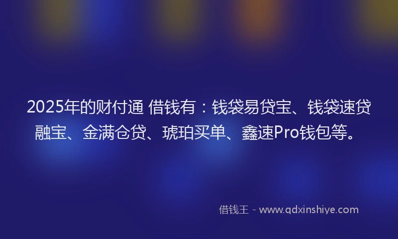 2025年的财付通 借钱有：钱袋易贷宝、钱袋速贷融宝、金满仓贷、琥珀买单、鑫速Pro钱包等。