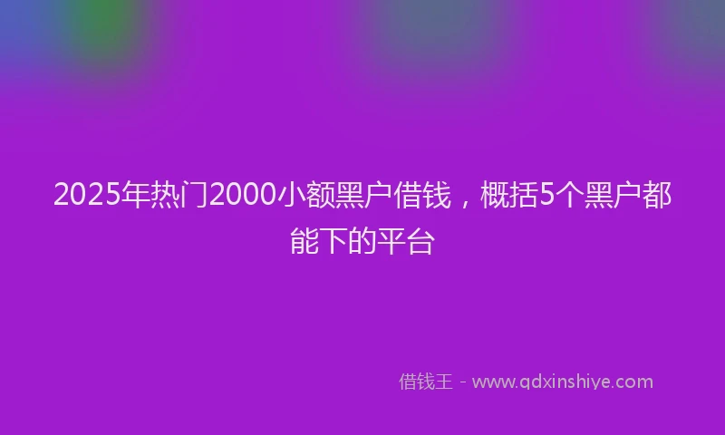 2025年热门2000小额黑户借钱，概括5个黑户都能下的平台