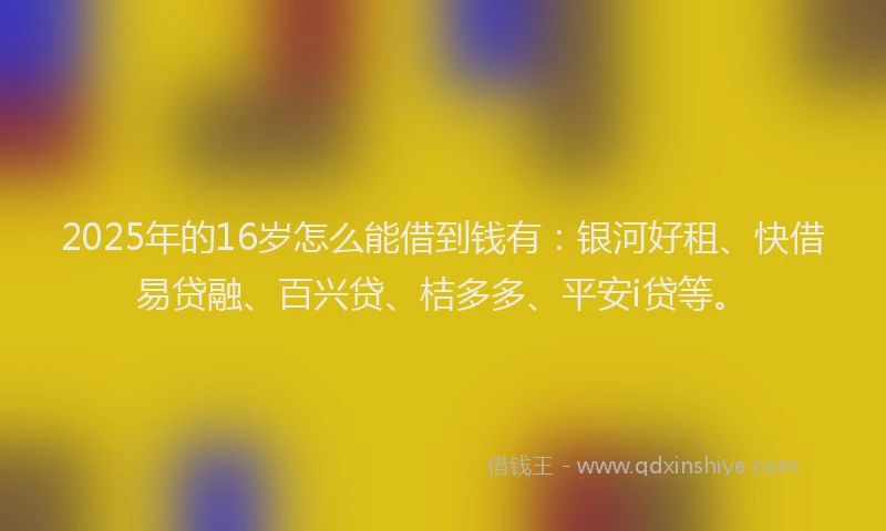 2025年的16岁怎么能借到钱有：银河好租、快借易贷融、百兴贷、桔多多、平安i贷等。