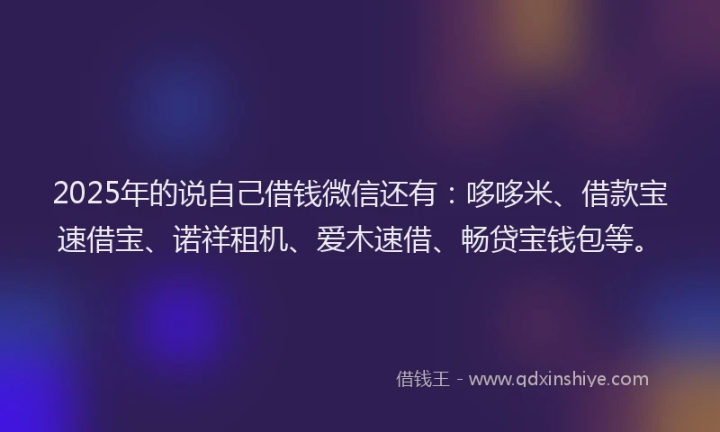 2025年的说自己借钱微信还有：哆哆米、借款宝速借宝、诺祥租机、爱木速借、畅贷宝钱包等。