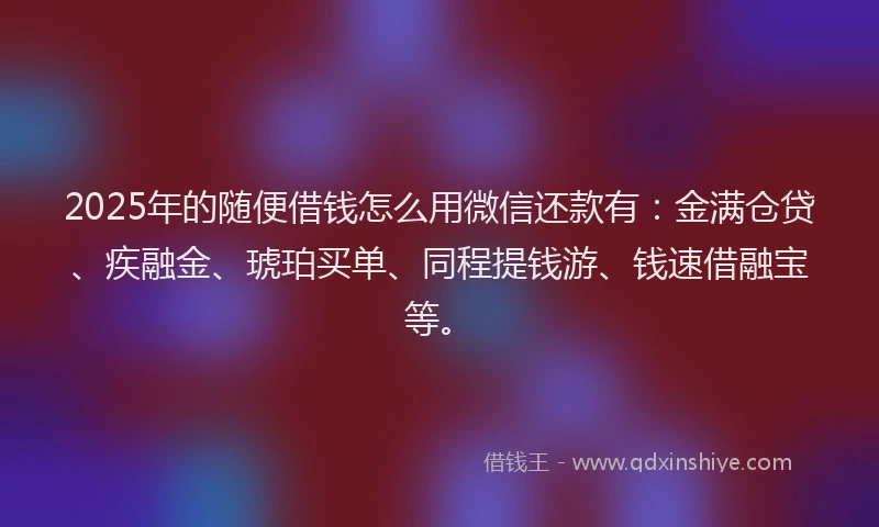 2025年的随便借钱怎么用微信还款有：金满仓贷、疾融金、琥珀买单、同程提钱游、钱速借融宝等。