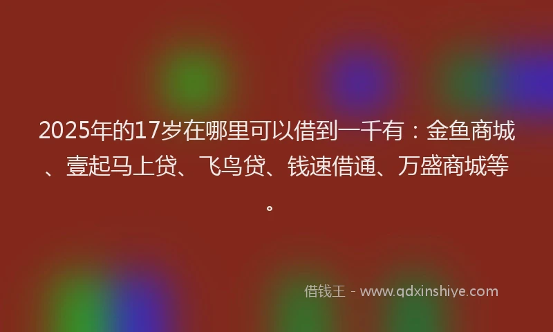 2025年的17岁在哪里可以借到一千有：金鱼商城、壹起马上贷、飞鸟贷、钱速借通、万盛商城等。