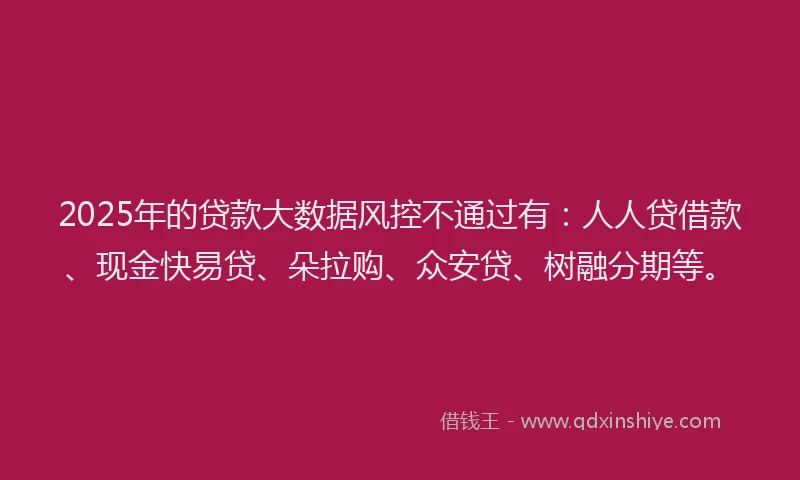 2025年的贷款大数据风控不通过有：人人贷借款、现金快易贷、朵拉购、众安贷、树融分期等。