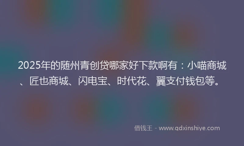 2025年的随州青创贷哪家好下款啊有：小喵商城、匠也商城、闪电宝、时代花、翼支付钱包等。