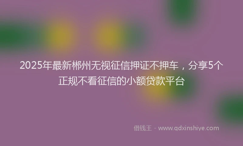 2025年最新郴州无视征信押证不押车，分享5个正规不看征信的小额贷款平台