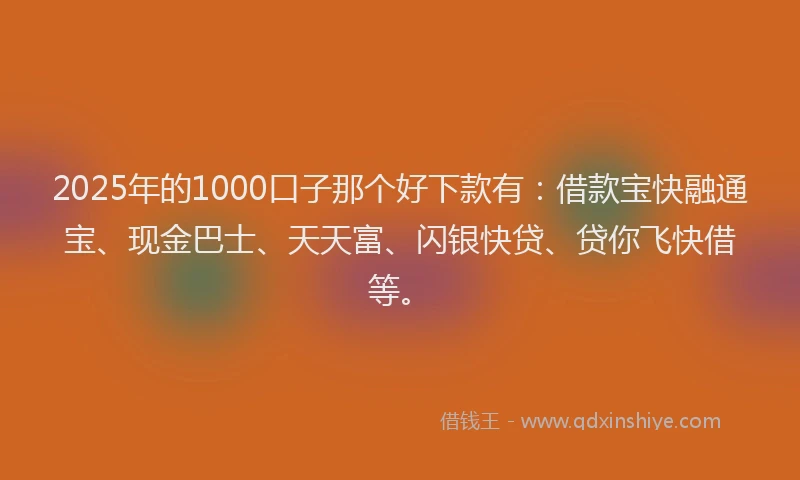 2025年的1000口子那个好下款有：借款宝快融通宝、现金巴士、天天富、闪银快贷、贷你飞快借等。