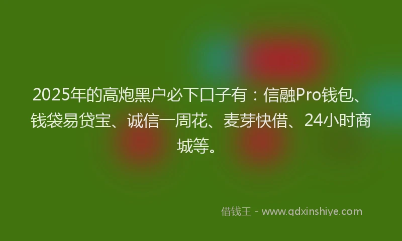 2025年的高炮黑户必下口子有：信融Pro钱包、钱袋易贷宝、诚信一周花、麦芽快借、24小时商城等。