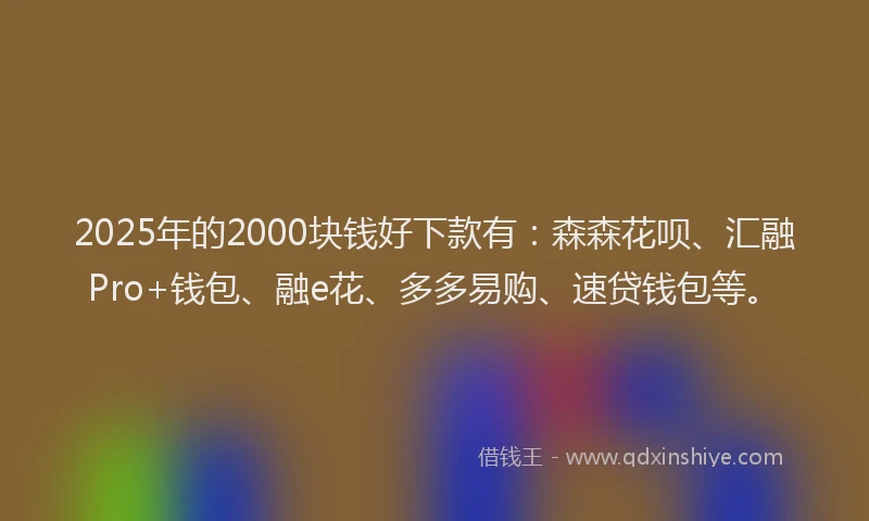 2025年的2000块钱好下款有：森森花呗、汇融Pro+钱包、融e花、多多易购、速贷钱包等。
