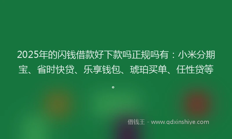 2025年的闪钱借款好下款吗正规吗有：小米分期宝、省时快贷、乐享钱包、琥珀买单、任性贷等。
