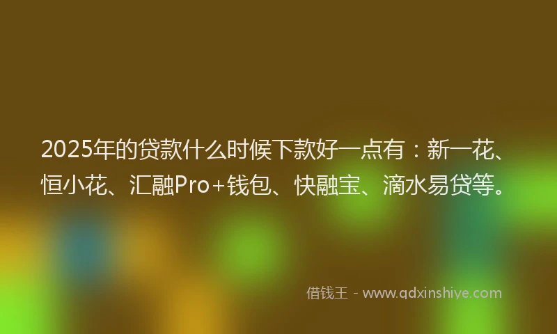 2025年的贷款什么时候下款好一点有：新一花、恒小花、汇融Pro+钱包、快融宝、滴水易贷等。