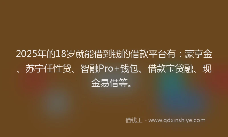 2025年的18岁就能借到钱的借款平台有：蒙享金、苏宁任性贷、智融Pro+钱包、借款宝贷融、现金易借等。