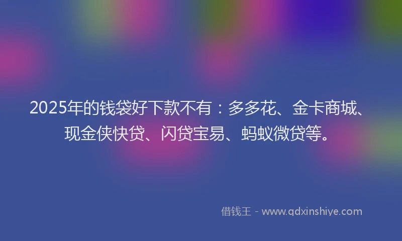 2025年的钱袋好下款不有：多多花、金卡商城、现金侠快贷、闪贷宝易、蚂蚁微贷等。