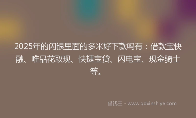 2025年的闪银里面的多米好下款吗有：借款宝快融、唯品花取现、快捷宝贷、闪电宝、现金骑士等。