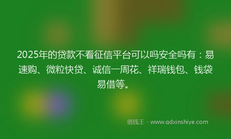 2025年的贷款不看征信平台可以吗安全吗有：易速购、微粒快贷、诚信一周花、祥瑞钱包、钱袋易借等。