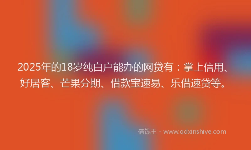 2025年的18岁纯白户能办的网贷有：掌上信用、好居客、芒果分期、借款宝速易、乐借速贷等。