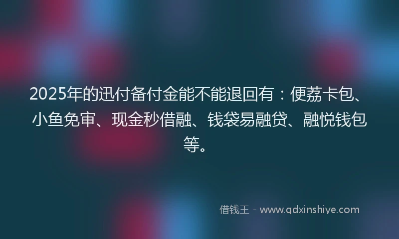 2025年的迅付备付金能不能退回有：便荔卡包、小鱼免审、现金秒借融、钱袋易融贷、融悦钱包等。