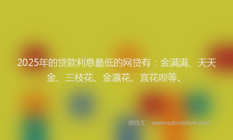 2025年的贷款利息最低的网贷有：金满满、天天金、三枝花、金瀛花、宜花呗等。