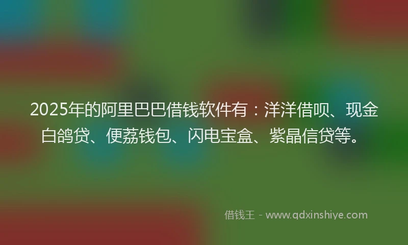 2025年的阿里巴巴借钱软件有：洋洋借呗、现金白鸽贷、便荔钱包、闪电宝盒、紫晶信贷等。
