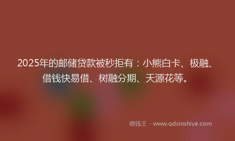 2025年的邮储贷款被秒拒有：小熊白卡、极融、借钱快易借、树融分期、天源花等。