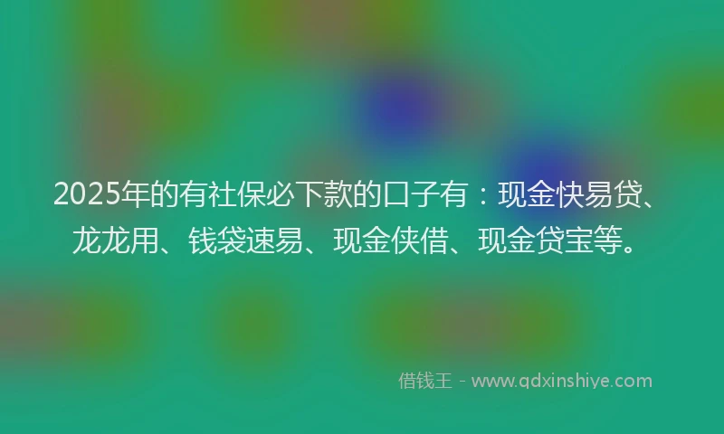 2025年的有社保必下款的口子有：现金快易贷、龙龙用、钱袋速易、现金侠借、现金贷宝等。