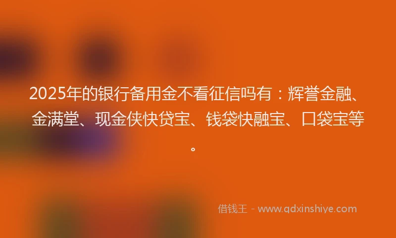2025年的银行备用金不看征信吗有：辉誉金融、金满堂、现金侠快贷宝、钱袋快融宝、口袋宝等。