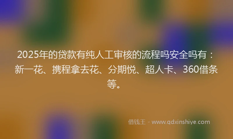 2025年的贷款有纯人工审核的流程吗安全吗有：新一花、携程拿去花、分期悦、超人卡、360借条等。