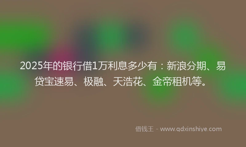 2025年的银行借1万利息多少有：新浪分期、易贷宝速易、极融、天浩花、金帝租机等。