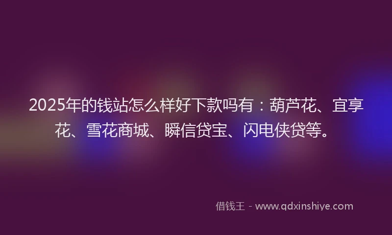 2025年的钱站怎么样好下款吗有：葫芦花、宜享花、雪花商城、瞬信贷宝、闪电侠贷等。