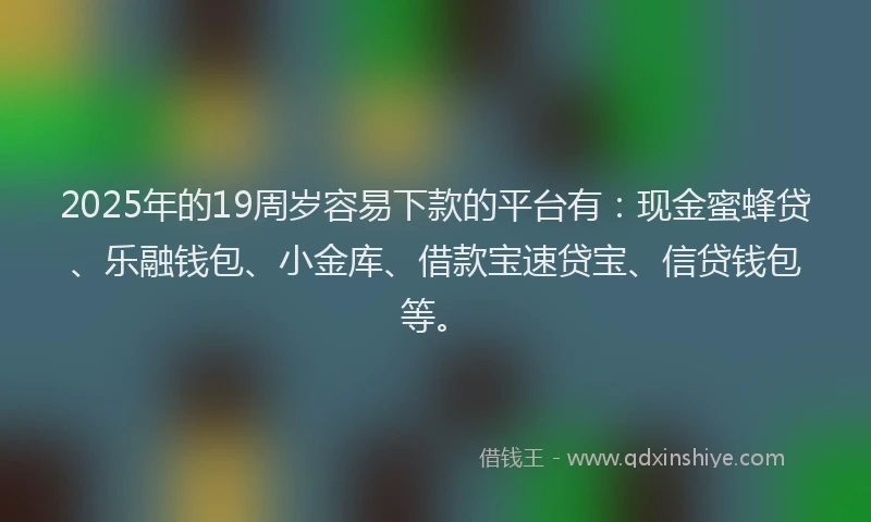 2025年的19周岁容易下款的平台有：现金蜜蜂贷、乐融钱包、小金库、借款宝速贷宝、信贷钱包等。