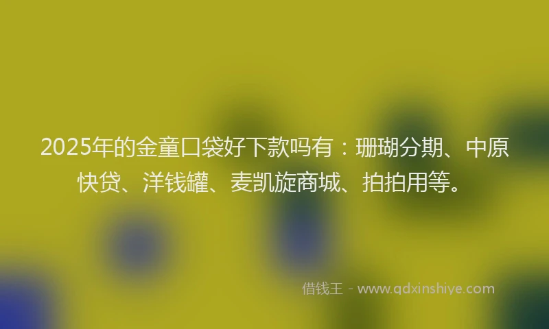 2025年的金童口袋好下款吗有：珊瑚分期、中原快贷、洋钱罐、麦凯旋商城、拍拍用等。