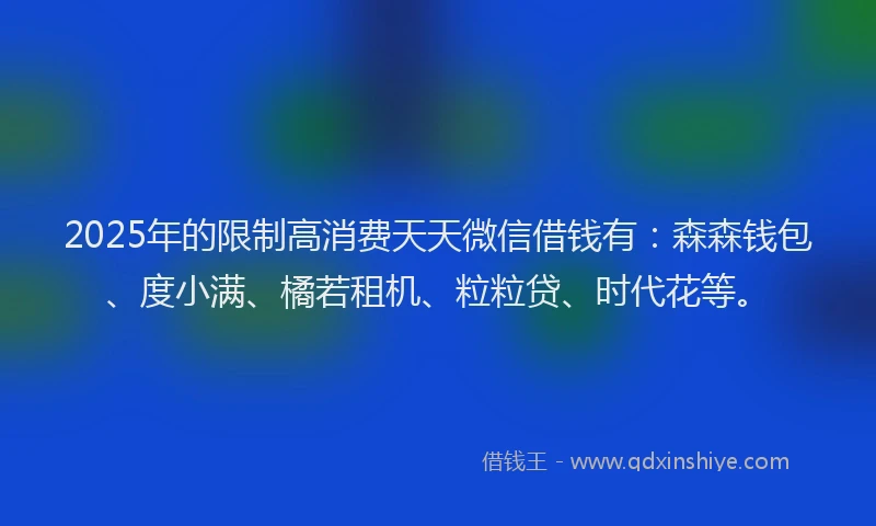 2025年的限制高消费天天微信借钱有：森森钱包、度小满、橘若租机、粒粒贷、时代花等。