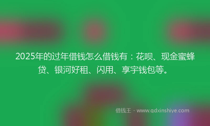 2025年的过年借钱怎么借钱有：花呗、现金蜜蜂贷、银河好租、闪用、享宇钱包等。