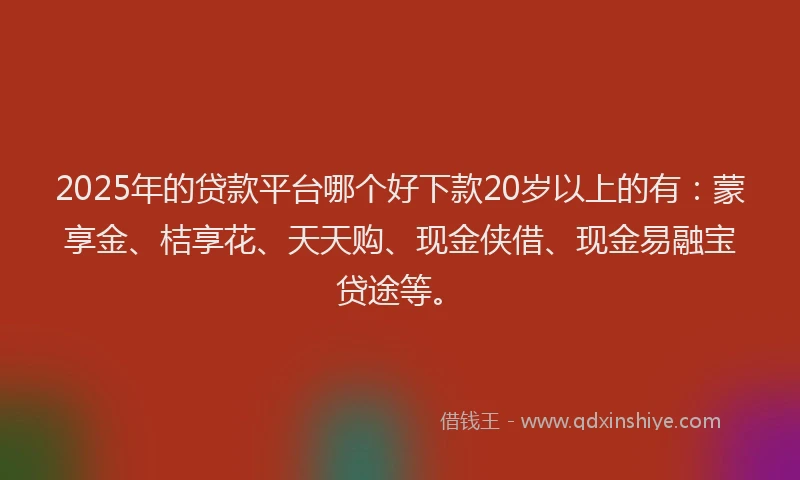 2025年的贷款平台哪个好下款20岁以上的有：蒙享金、桔享花、天天购、现金侠借、现金易融宝贷途等。