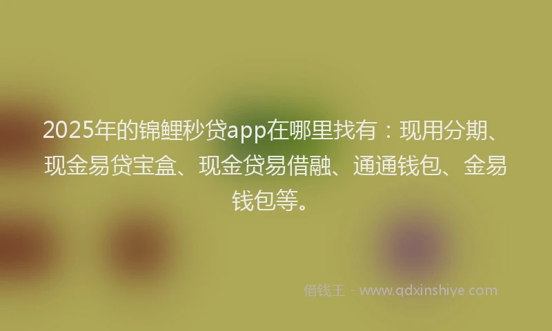 2025年的锦鲤秒贷app在哪里找有：现用分期、现金易贷宝盒、现金贷易借融、通通钱包、金易钱包等。