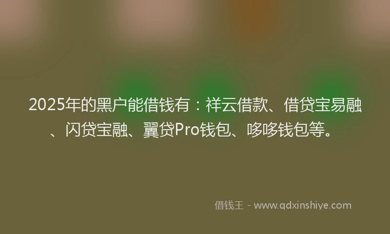 2025年的黑户能借钱有：祥云借款、借贷宝易融、闪贷宝融、翼贷Pro钱包、哆哆钱包等。