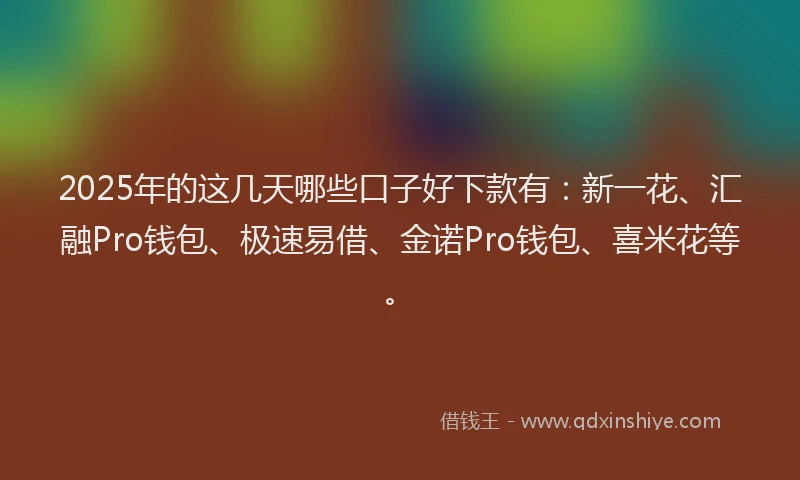 2025年的这几天哪些口子好下款有：新一花、汇融Pro钱包、极速易借、金诺Pro钱包、喜米花等。