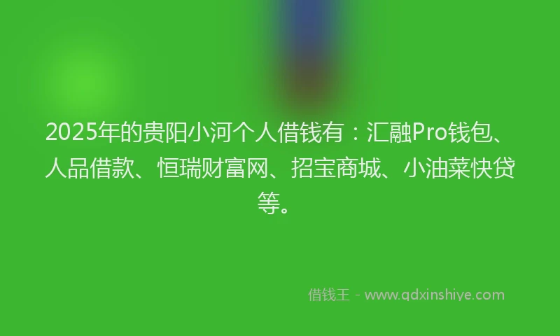 2025年的贵阳小河个人借钱有：汇融Pro钱包、人品借款、恒瑞财富网、招宝商城、小油菜快贷等。