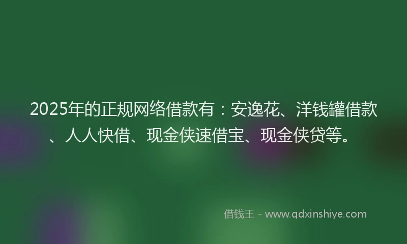 2025年的正规网络借款有：安逸花、洋钱罐借款、人人快借、现金侠速借宝、现金侠贷等。