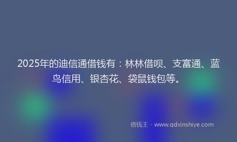 2025年的迪信通借钱有：林林借呗、支富通、蓝鸟信用、银杏花、袋鼠钱包等。