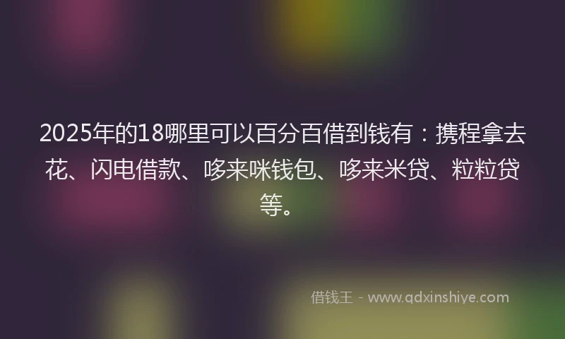 2025年的18哪里可以百分百借到钱有：携程拿去花、闪电借款、哆来咪钱包、哆来米贷、粒粒贷等。