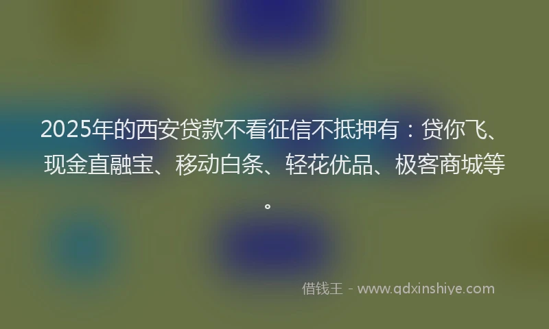 2025年的西安贷款不看征信不抵押有：贷你飞、现金直融宝、移动白条、轻花优品、极客商城等。