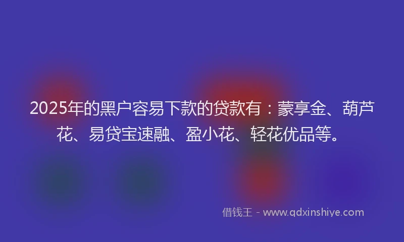 2025年的黑户容易下款的贷款有：蒙享金、葫芦花、易贷宝速融、盈小花、轻花优品等。