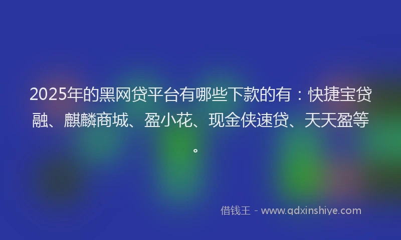 2025年的黑网贷平台有哪些下款的有：快捷宝贷融、麒麟商城、盈小花、现金侠速贷、天天盈等。