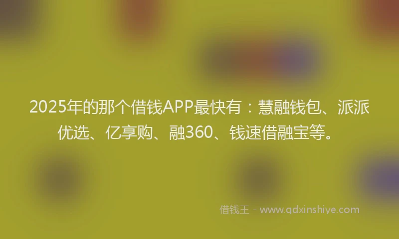 2025年的那个借钱APP最快有：慧融钱包、派派优选、亿享购、融360、钱速借融宝等。