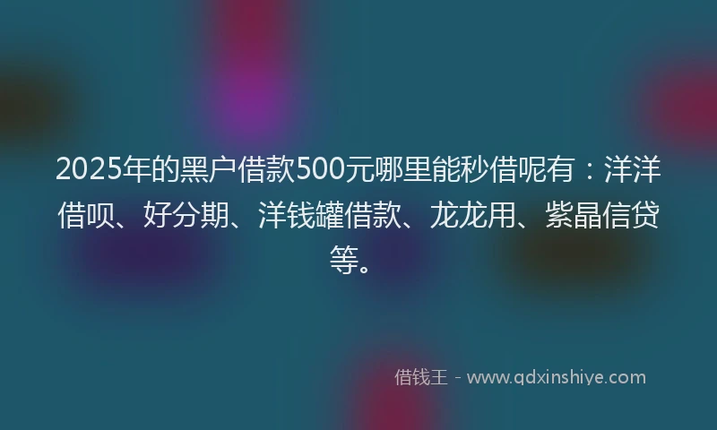 2025年的黑户借款500元哪里能秒借呢有：洋洋借呗、好分期、洋钱罐借款、龙龙用、紫晶信贷等。