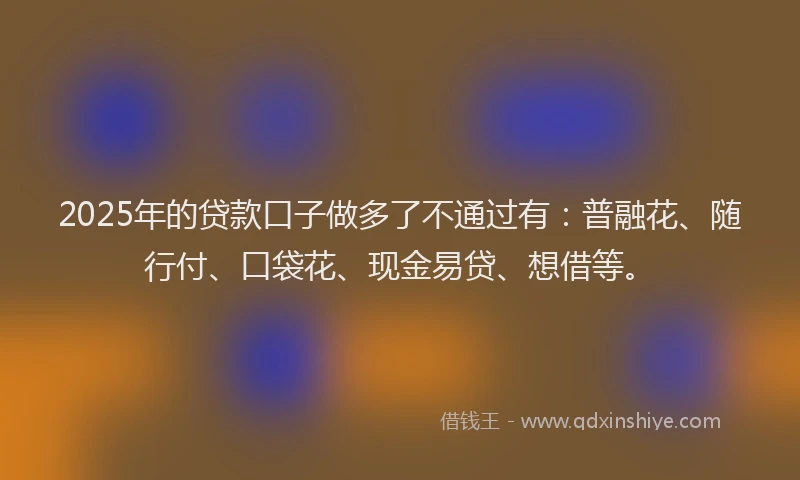 2025年的贷款口子做多了不通过有：普融花、随行付、口袋花、现金易贷、想借等。